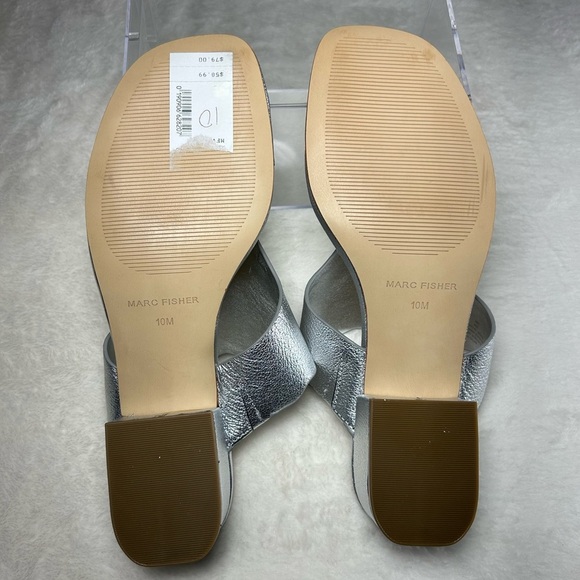 Marc Fisher Silver Textured Leather Block Heel Sandals Size 10 - Picture 4 of 12